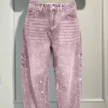 Jeans dritti a gamba larga da donna con tasche