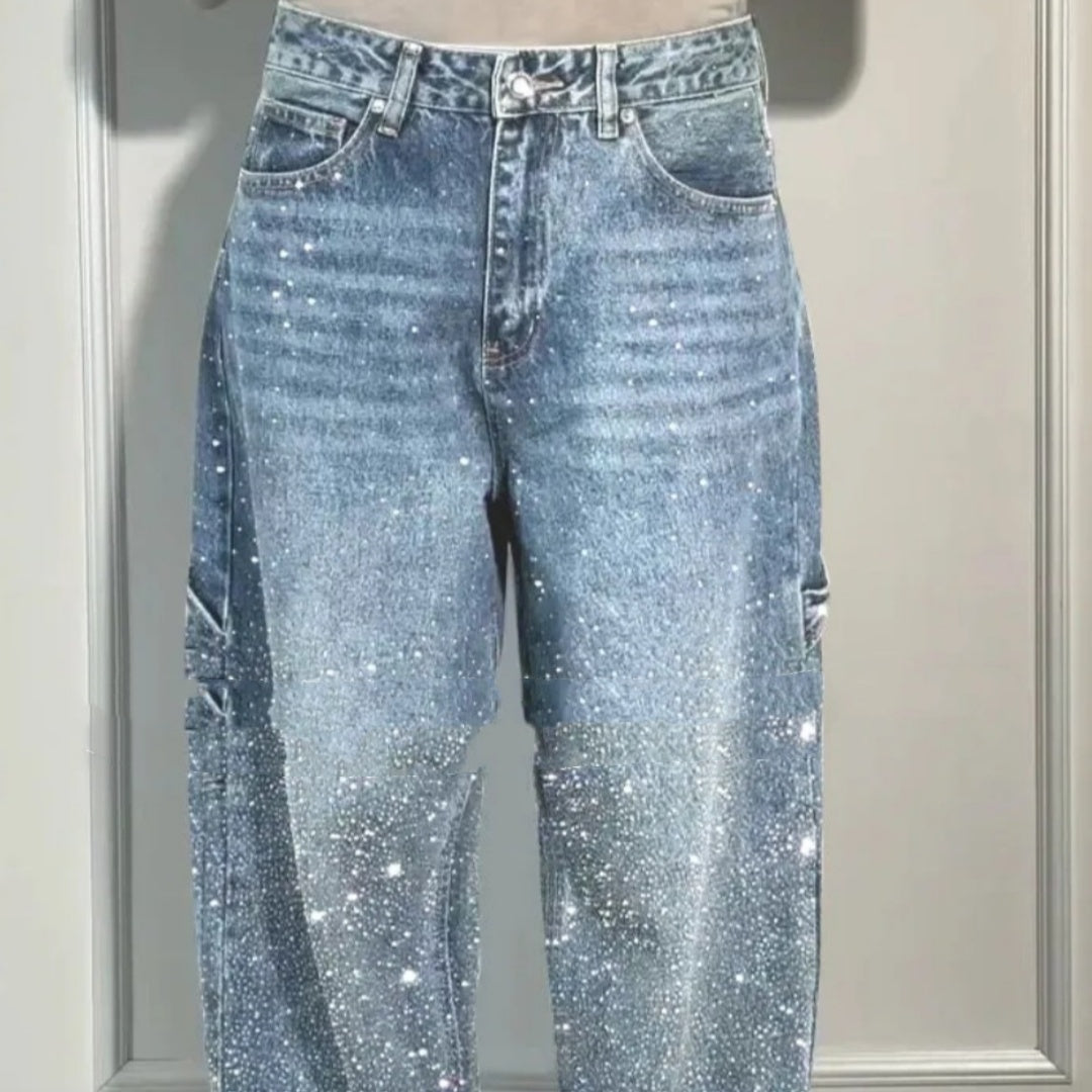 Jeans dritti a gamba larga da donna con tasche