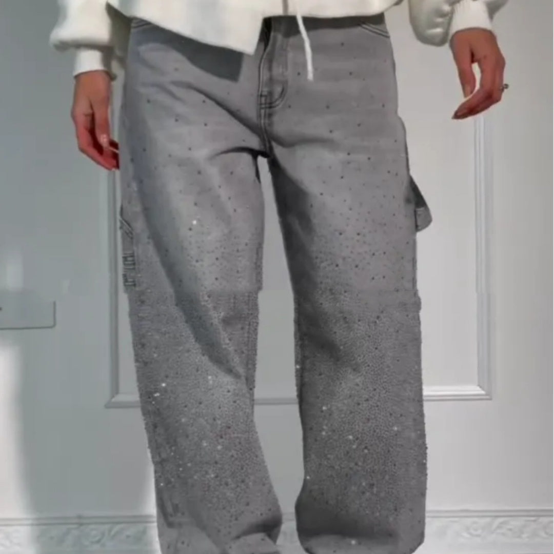 Jeans dritti a gamba larga da donna con tasche