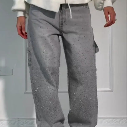 Jeans dritti a gamba larga da donna con tasche