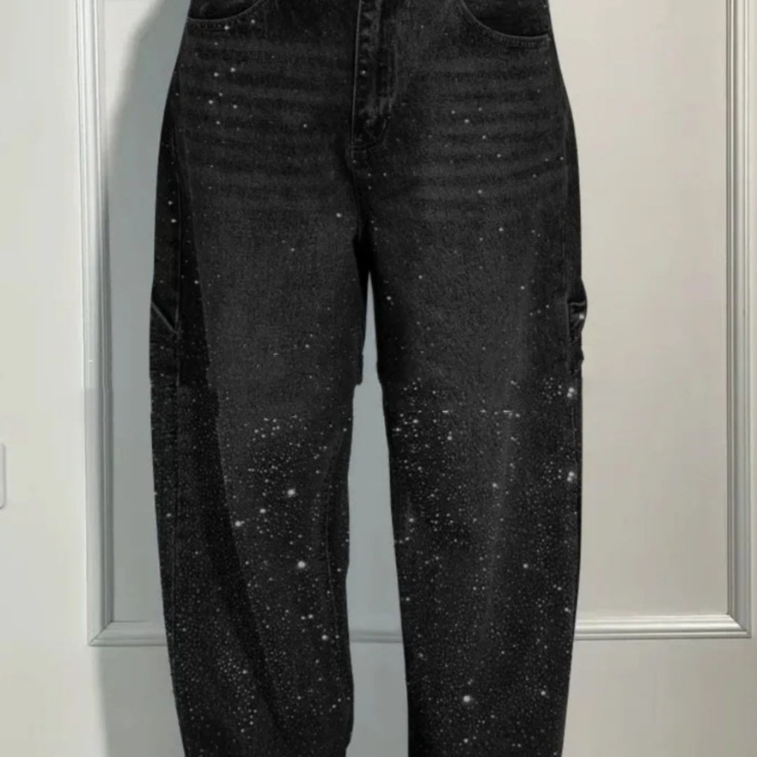 Jeans dritti a gamba larga da donna con tasche