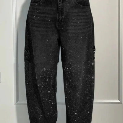 Jeans dritti a gamba larga da donna con tasche